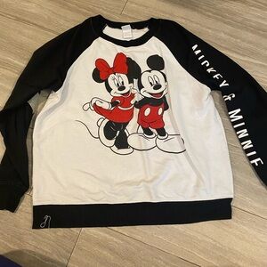 Disney Mickey Minnie Mouse Black White Sweatshirt Glitter Heart Size XL Baseball